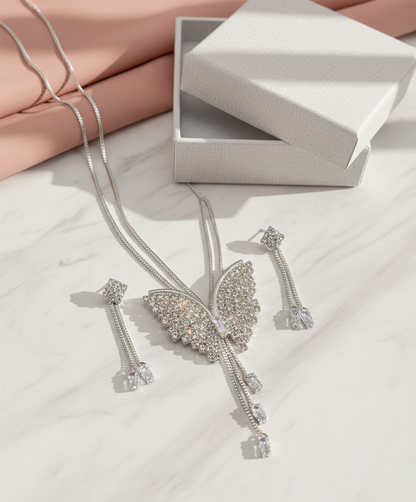 Butterfly Pendant Necklace with Earrings
