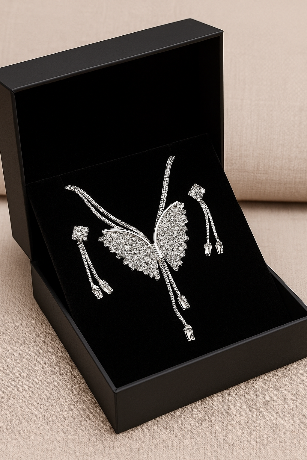 Butterfly Pendant Necklace with Earrings