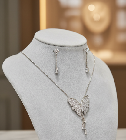Butterfly Pendant Necklace with Earrings