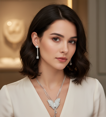 Butterfly Pendant Necklace with Earrings